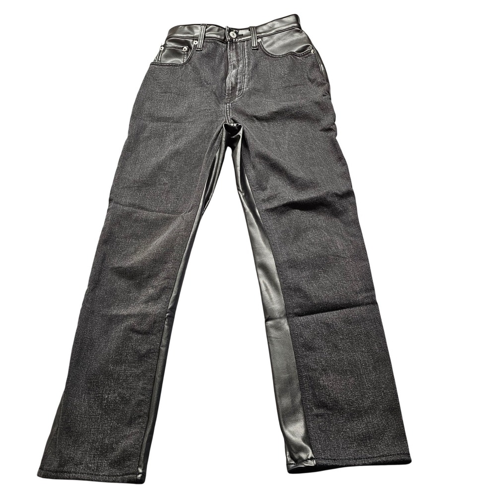 Abercrombie & Fitch Ankle Straight Jeans Womens 26 Black Denim Faux Leather 5332